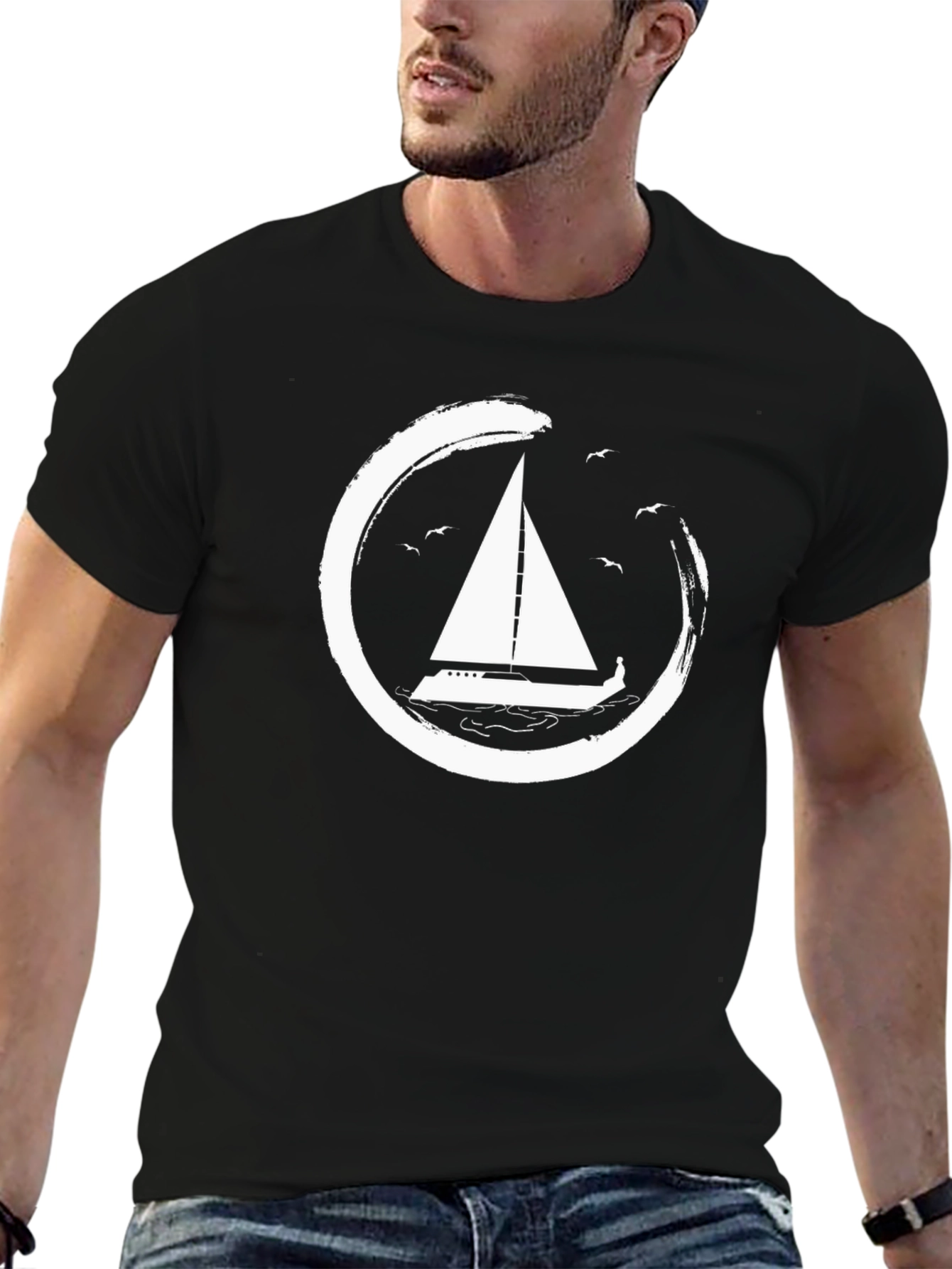 Sailboat Graphic Tee - Circular Design Stylish Casual Wear