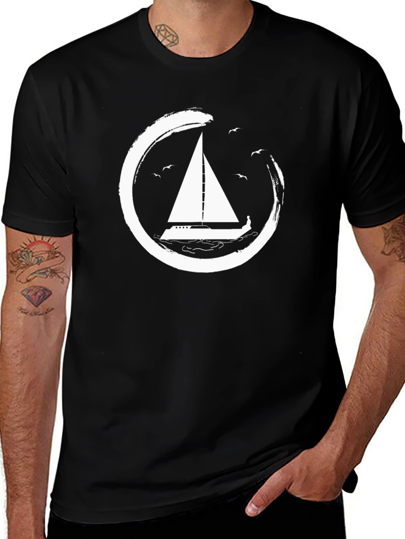 Sailboat Graphic Tee - Circular Design Stylish Casual Wear
