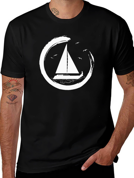 Sailboat Graphic Tee - Circular Design Stylish Casual Wear