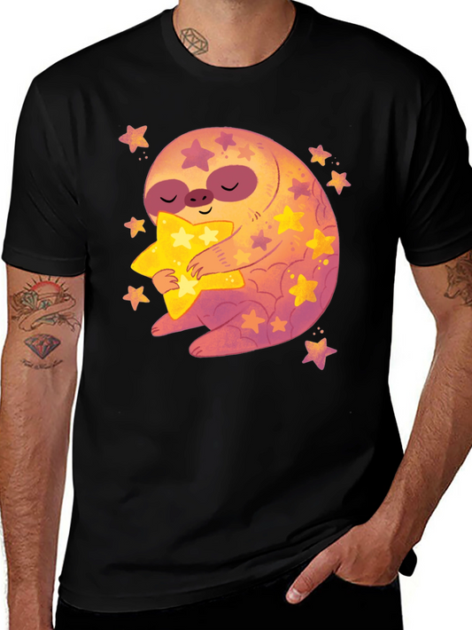 Cute Sloth Hugging Star Graphic Tee - Unisex Soft Style