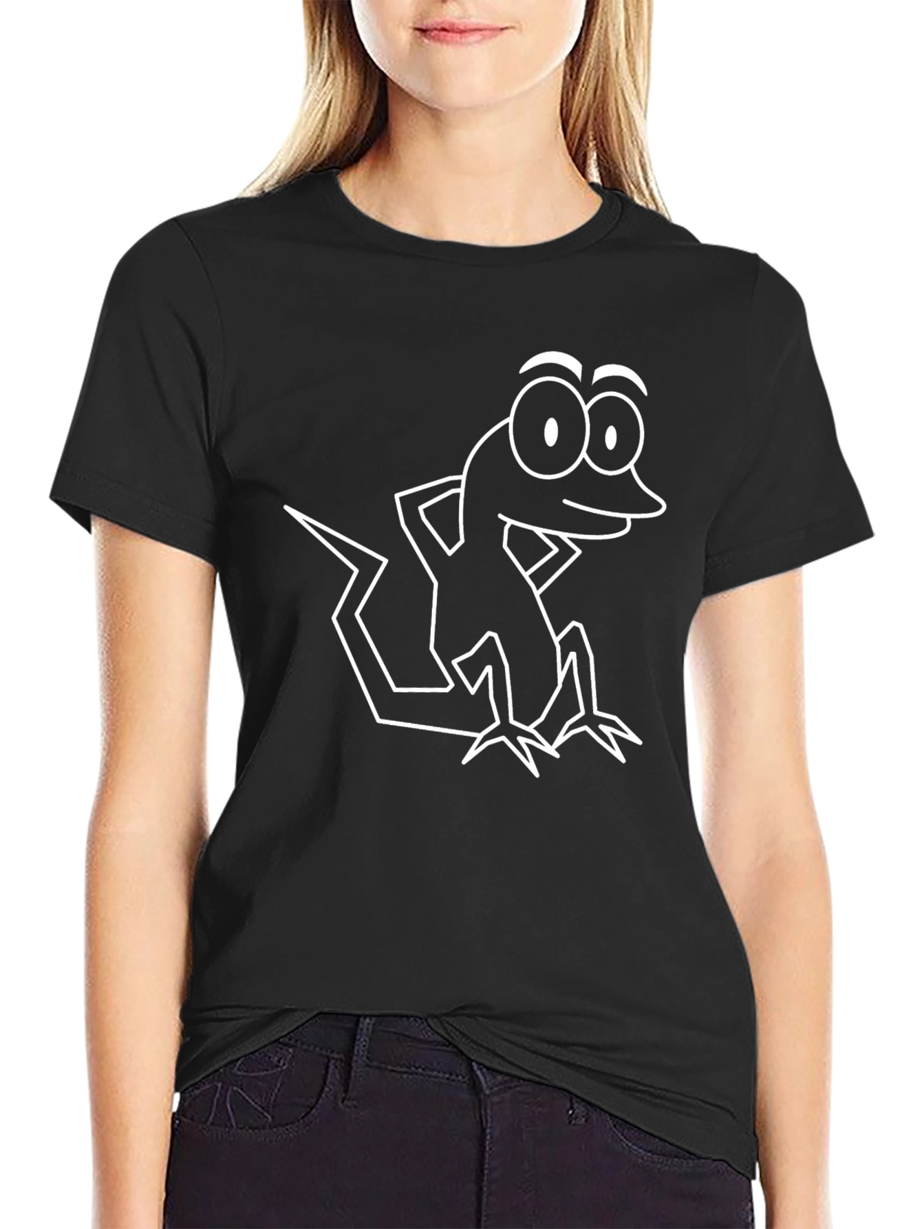 Cartoon Gecko Graphic Tee - Black