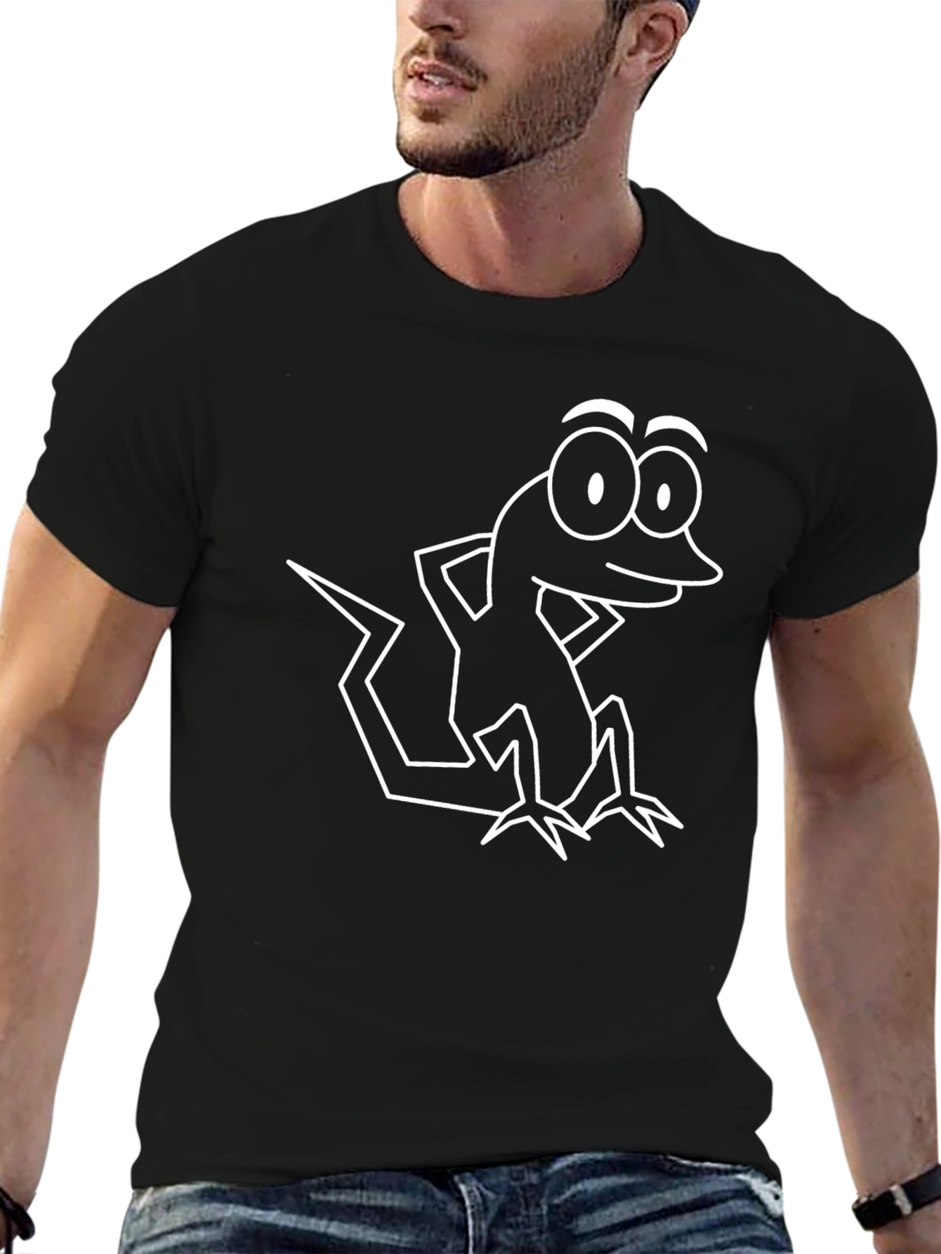 Cartoon Gecko Graphic Tee - Black