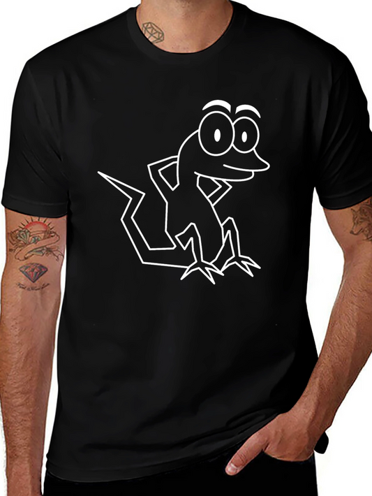 Cartoon Gecko Graphic Tee - Black