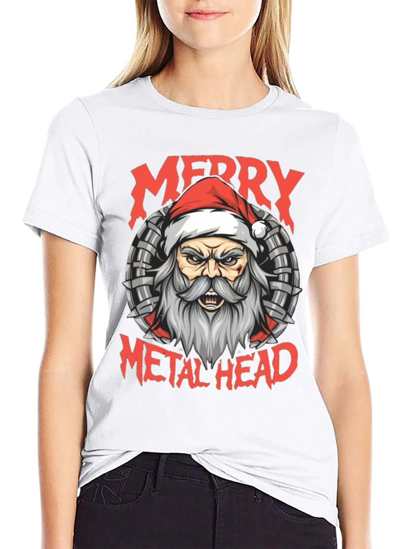 Merry Metal Head T-Shirt Santa Heavy Metal Tee