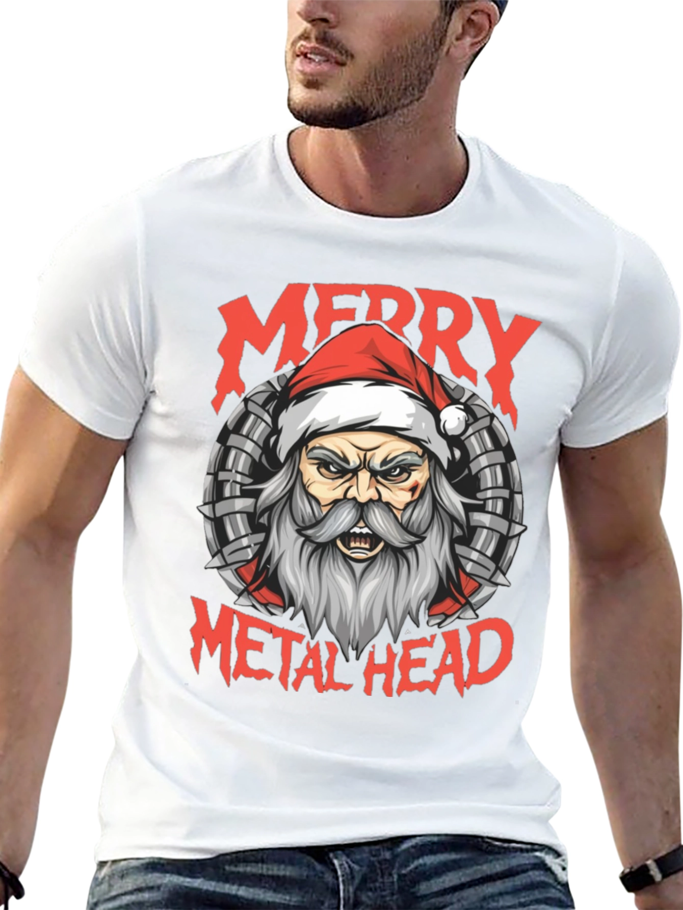 Merry Metal Head T-Shirt Santa Heavy Metal Tee