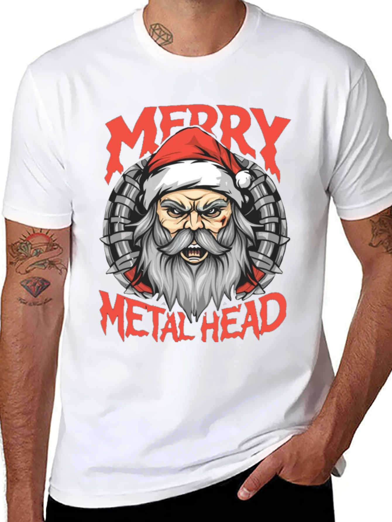 Merry Metal Head T-Shirt Santa Heavy Metal Tee