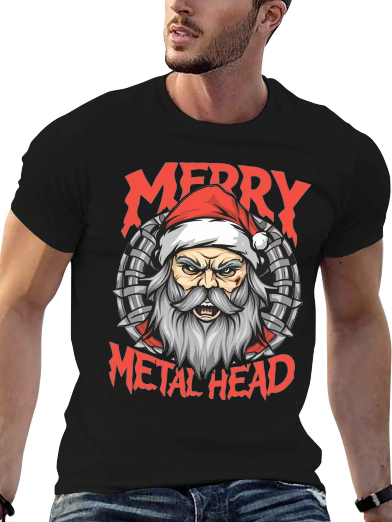 Merry Metal Head T-Shirt Santa Heavy Metal Tee
