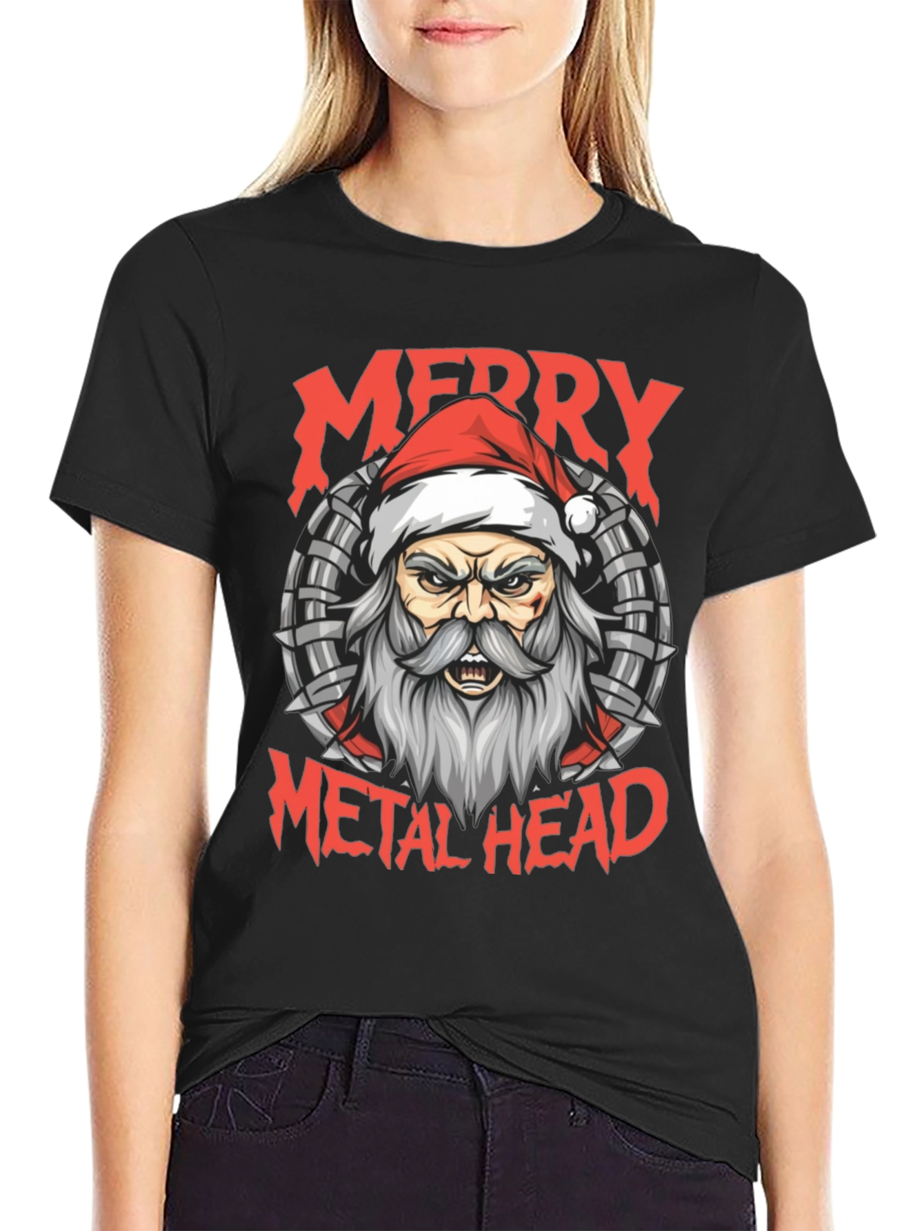 Merry Metal Head T-Shirt Santa Heavy Metal Tee
