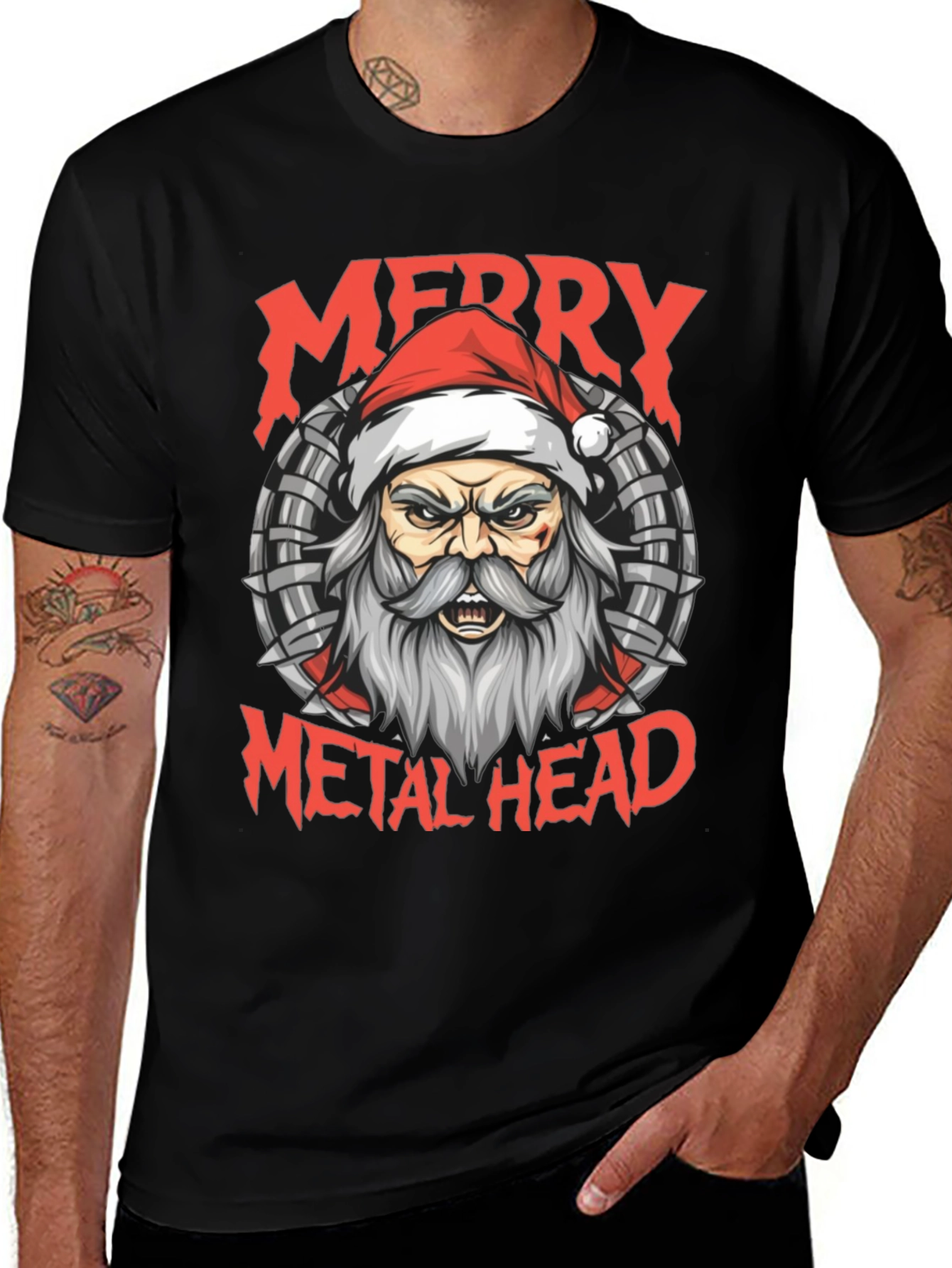 Merry Metal Head T-Shirt Santa Heavy Metal Tee
