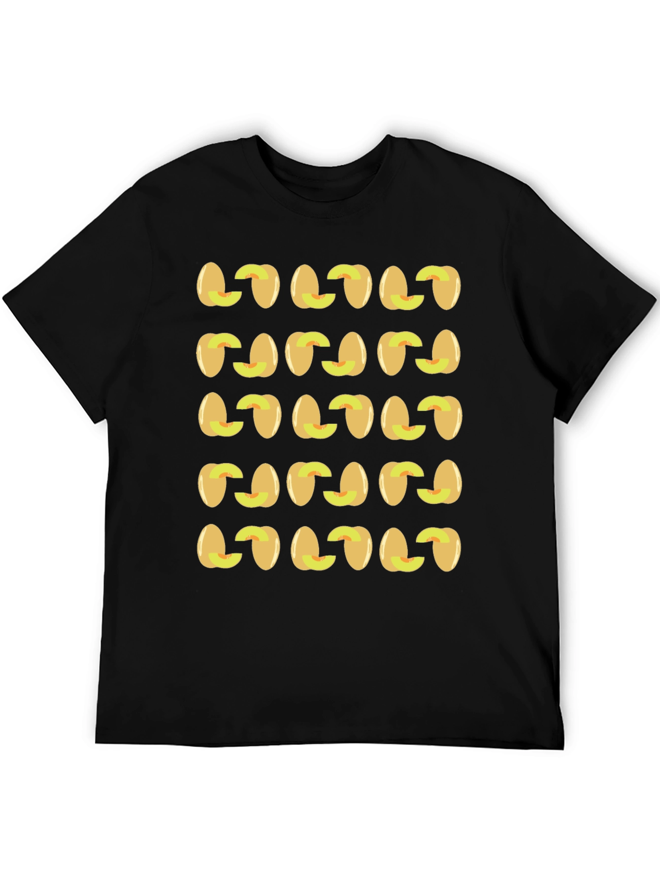 Peach Pattern Black T-Shirt Fruit Design