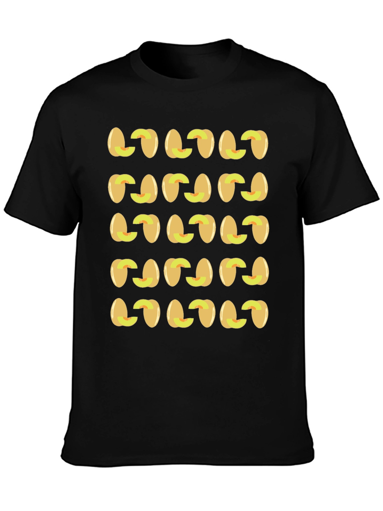 Peach Pattern Black T-Shirt Fruit Design