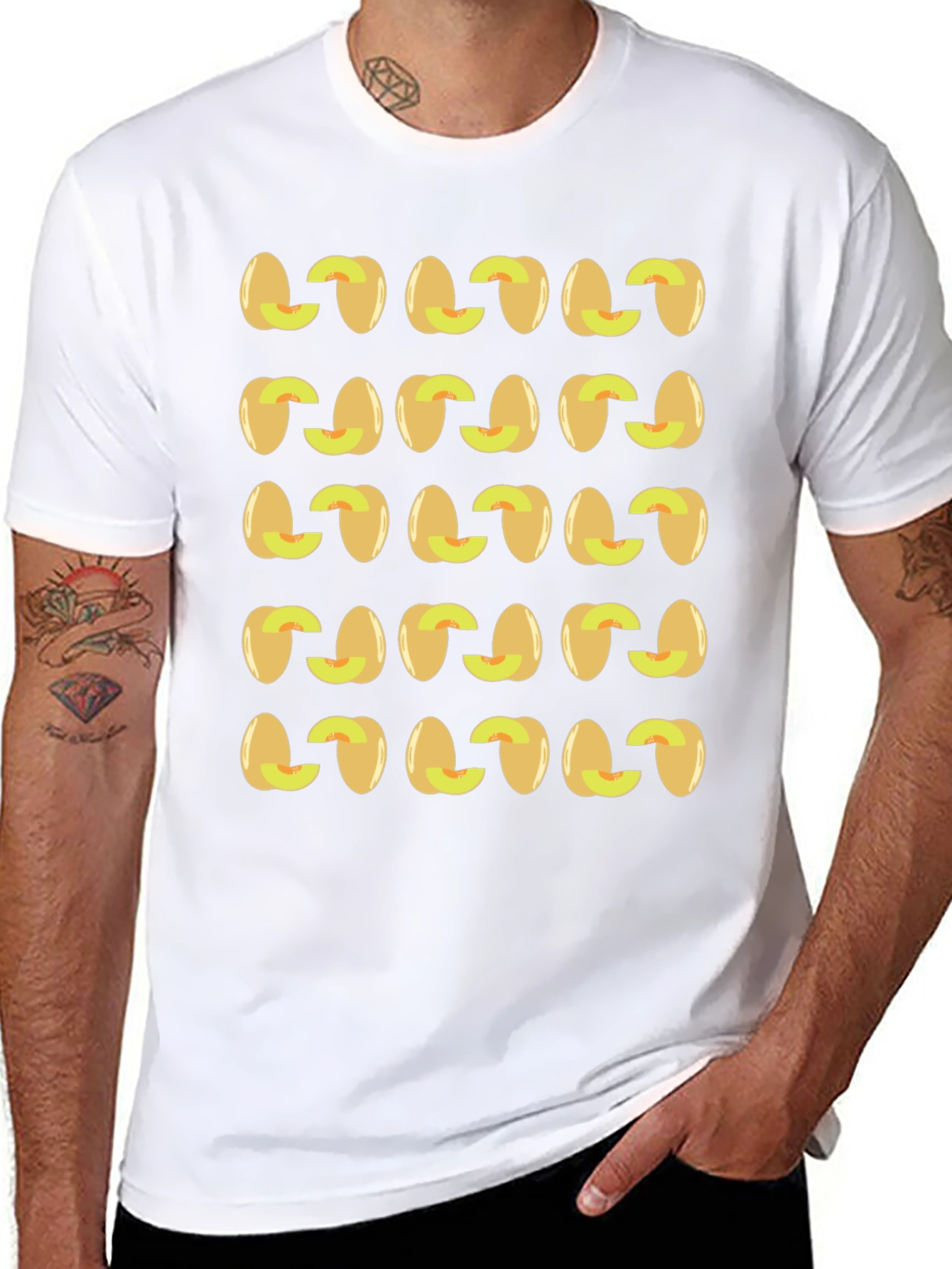 Peach Pattern Black T-Shirt Fruit Design