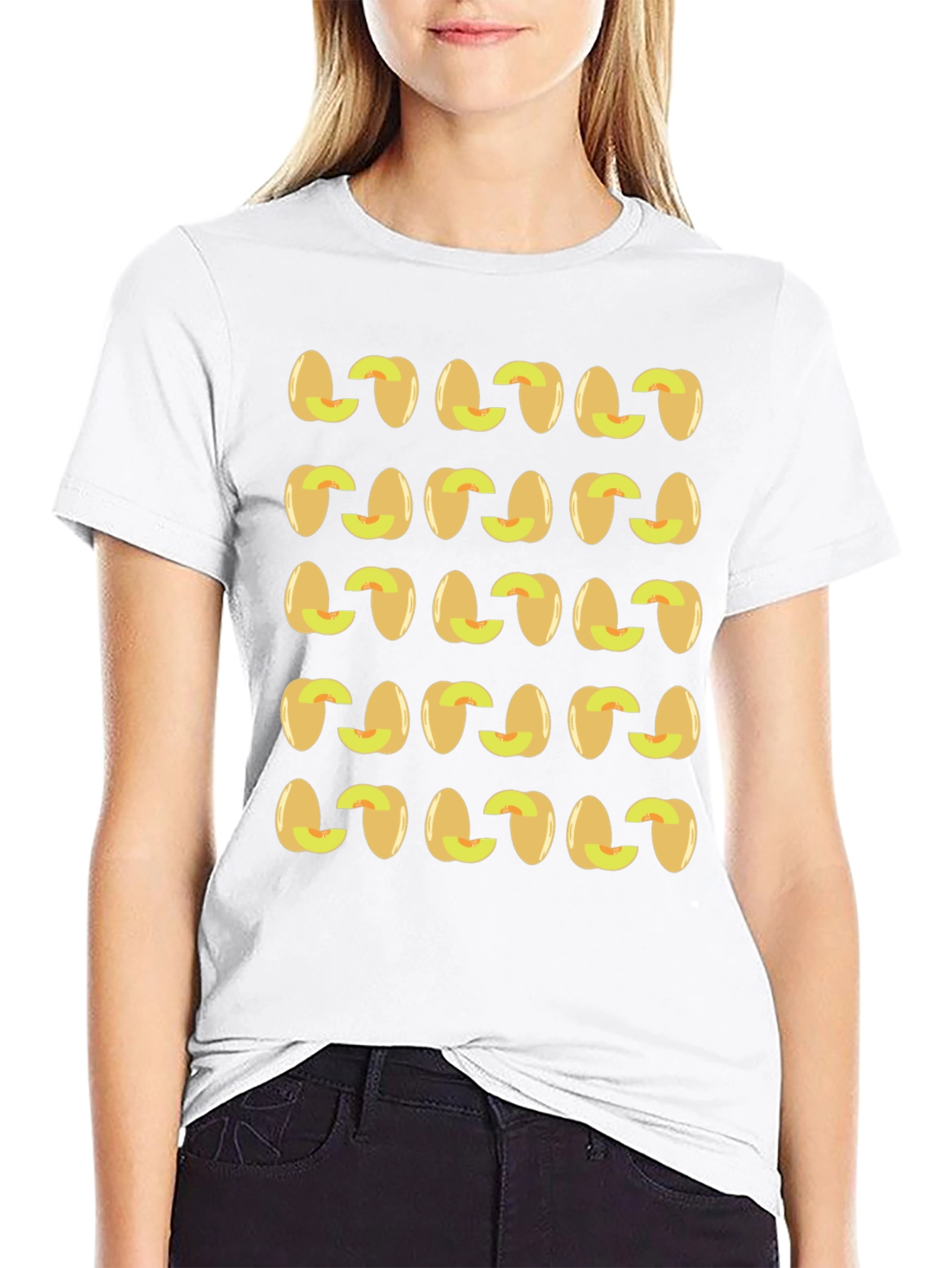 Peach Pattern Black T-Shirt Fruit Design