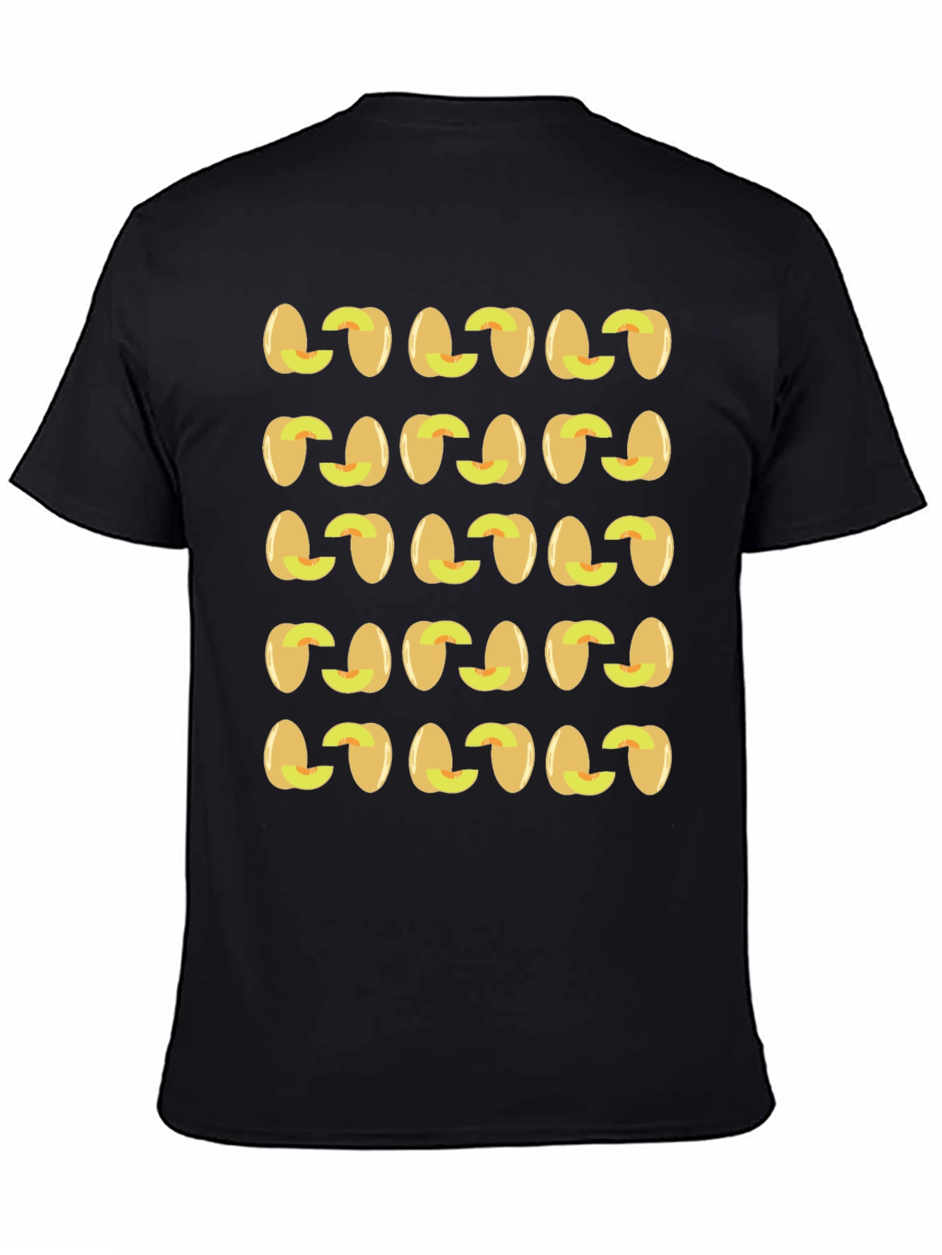 Peach Pattern Black T-Shirt Fruit Design