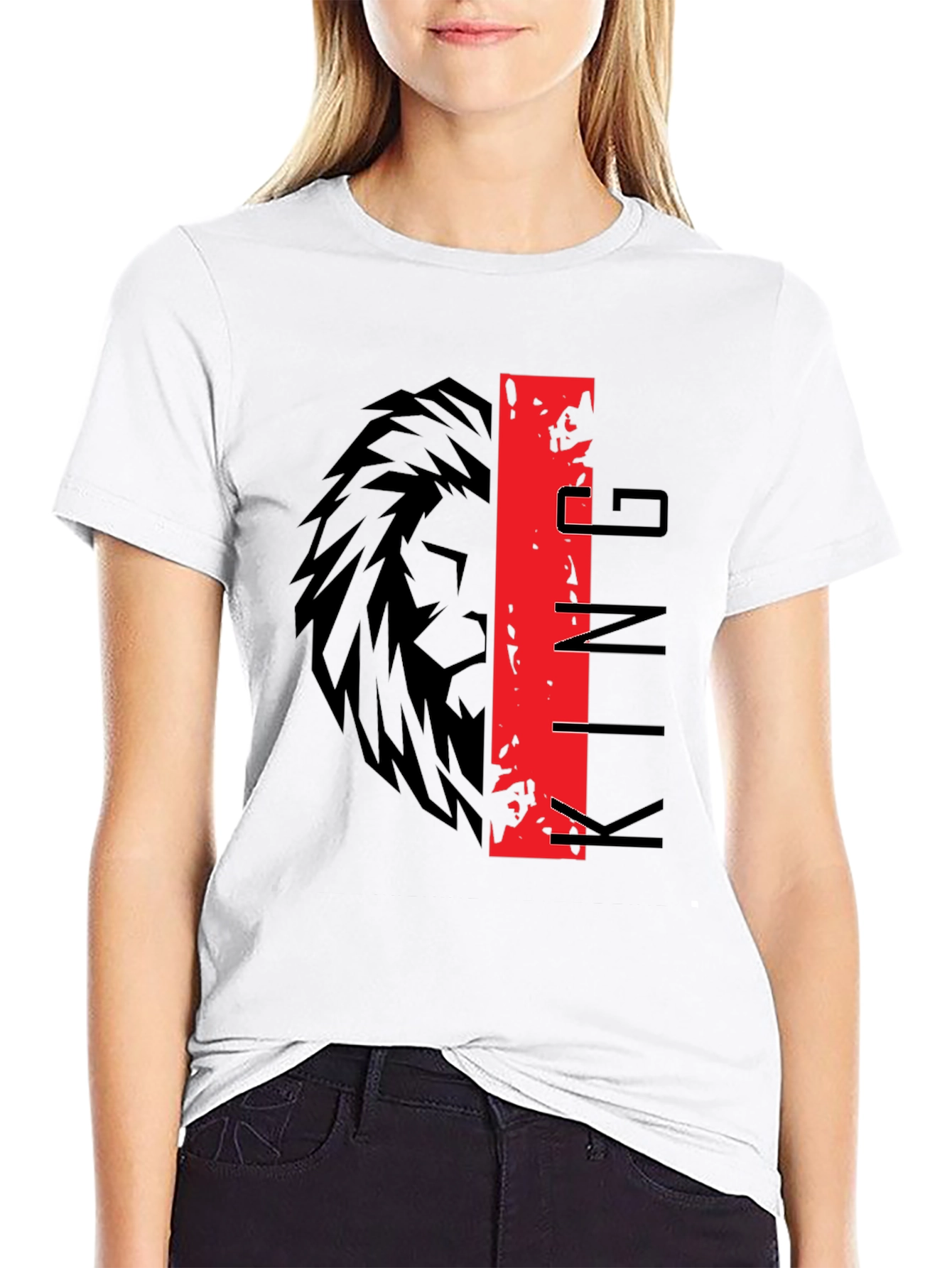 King Lion Graphic Print Black T-Shirt