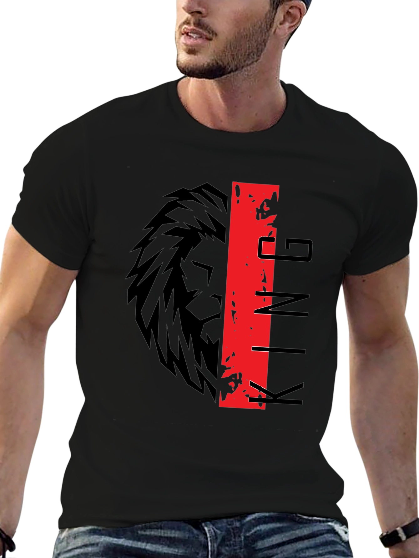 King Lion Graphic Print Black T-Shirt