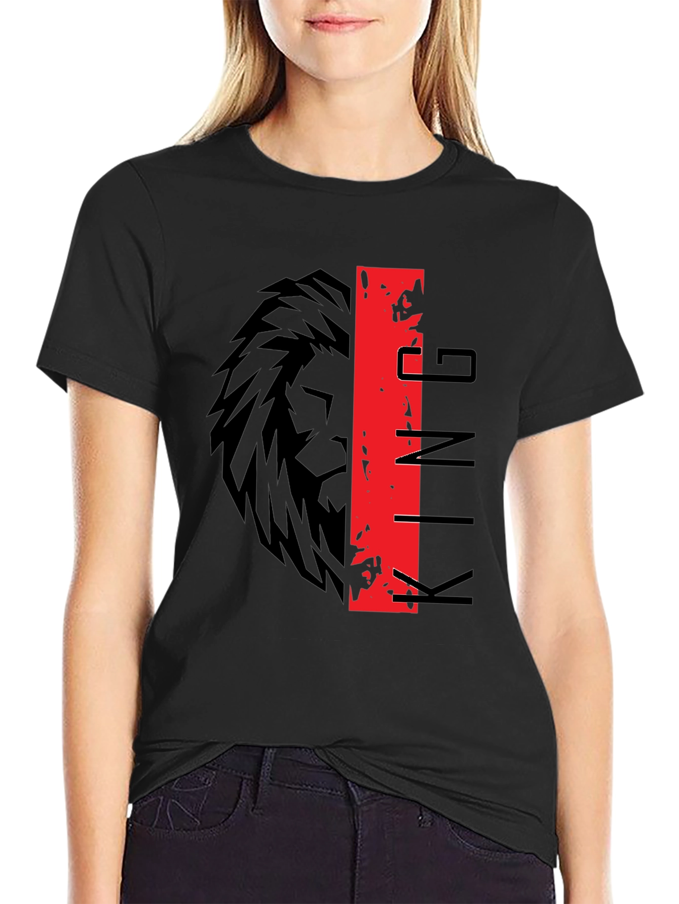 King Lion Graphic Print Black T-Shirt