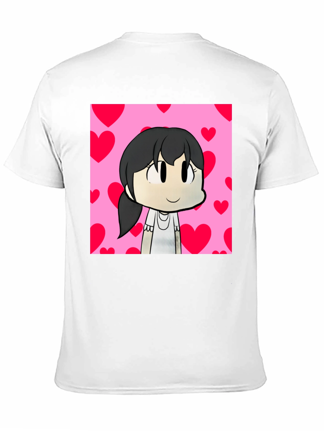 Cartoon Girl Heart Background Black T-Shirt