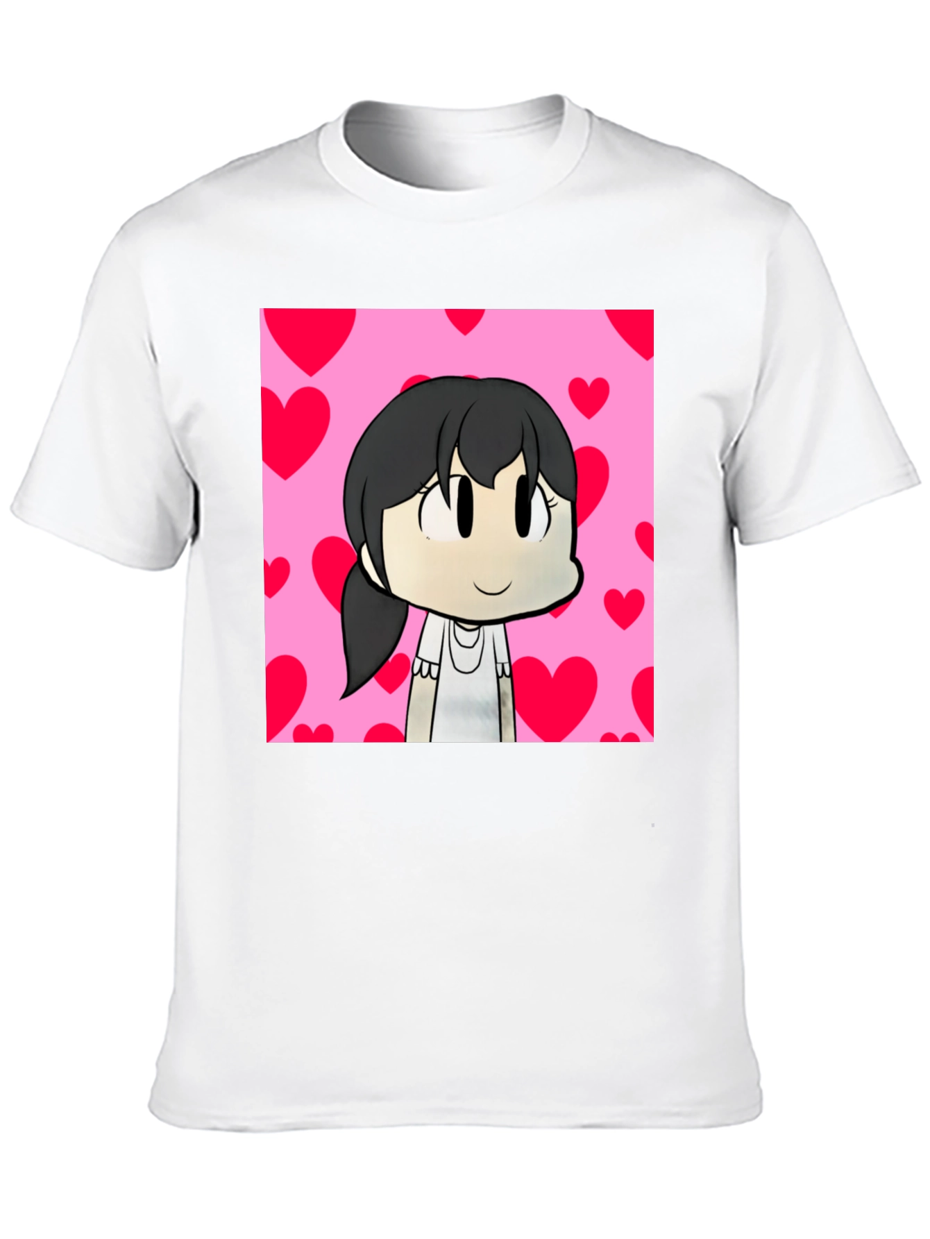 Cartoon Girl Heart Background Black T-Shirt