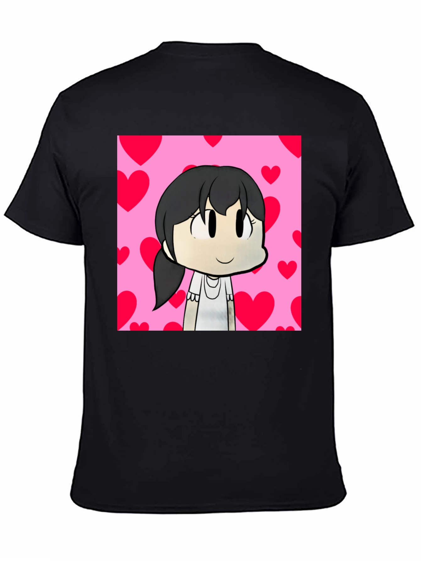 Cartoon Girl Heart Background Black T-Shirt