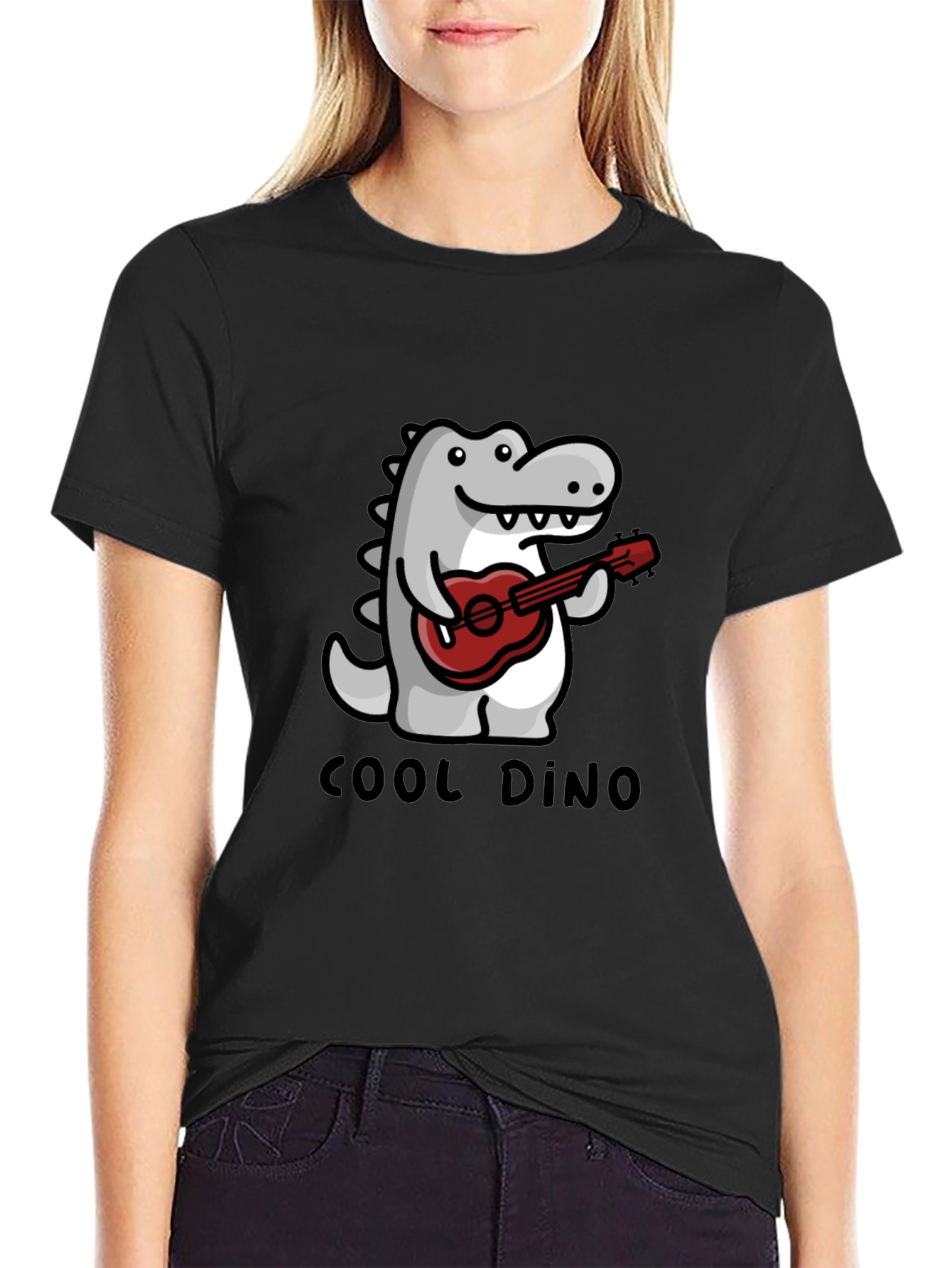 Cool Dino Guitar T-Shirt - Black