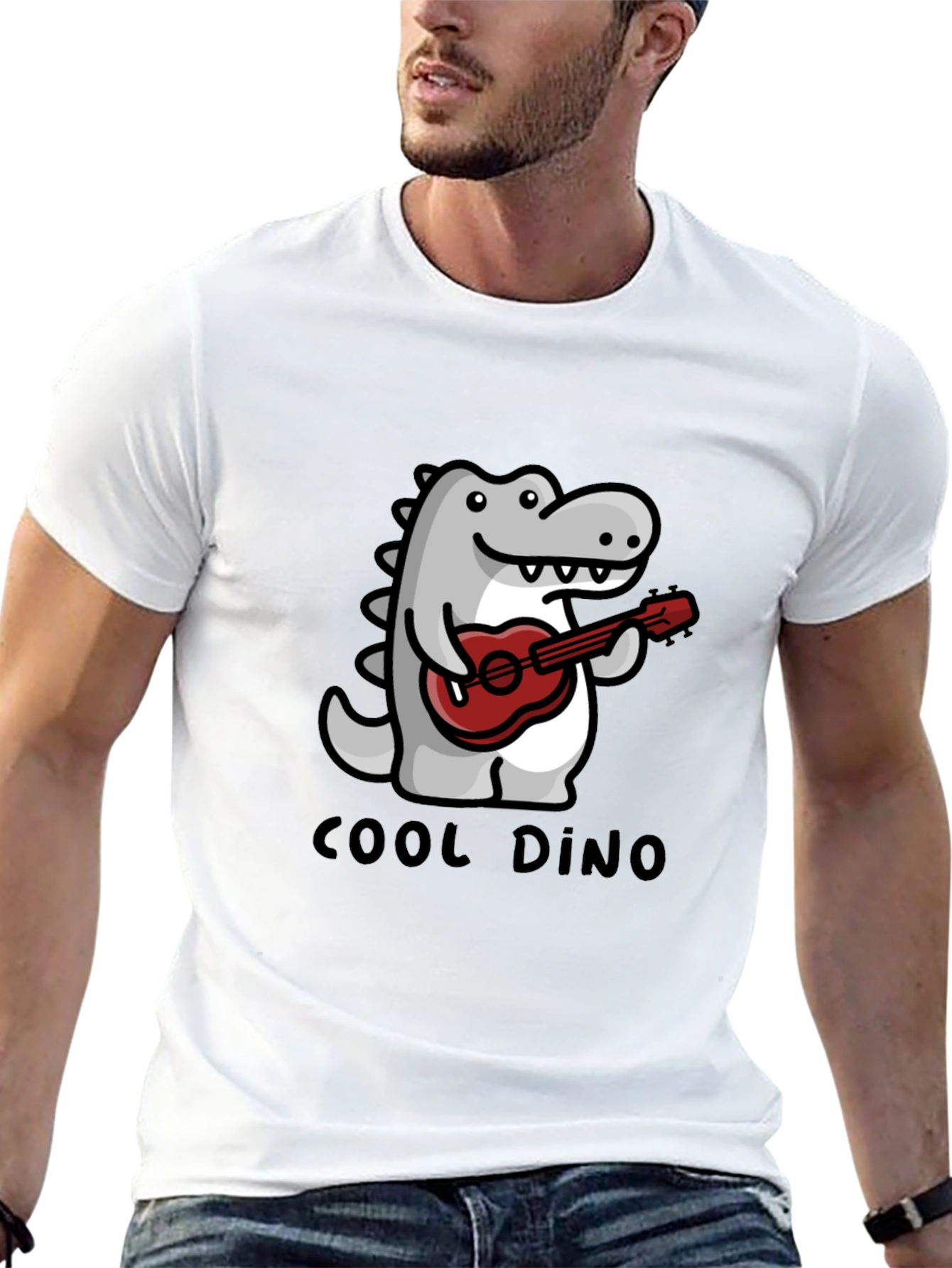 Cool Dino Guitar T-Shirt - Black