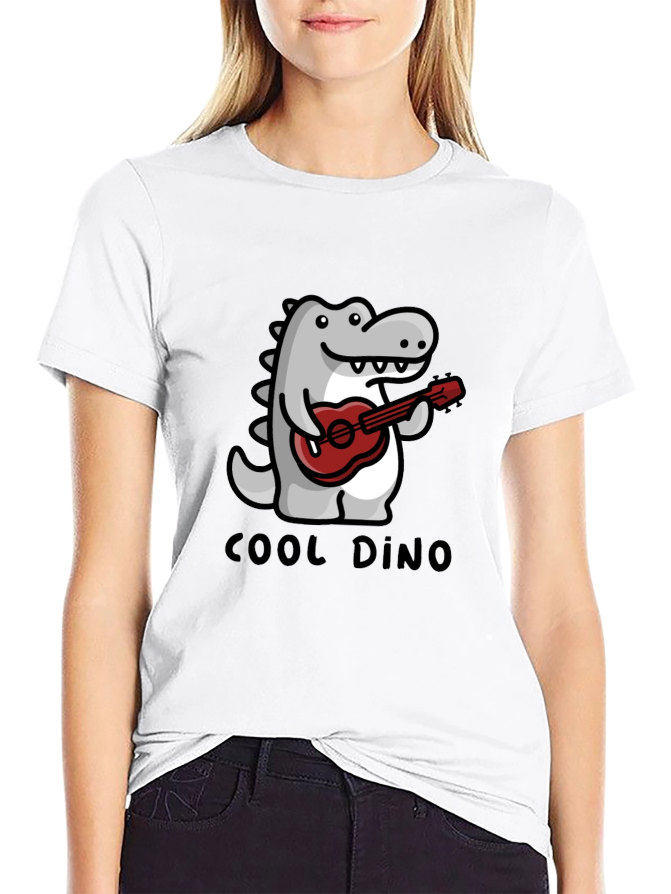 Cool Dino Guitar T-Shirt - Black