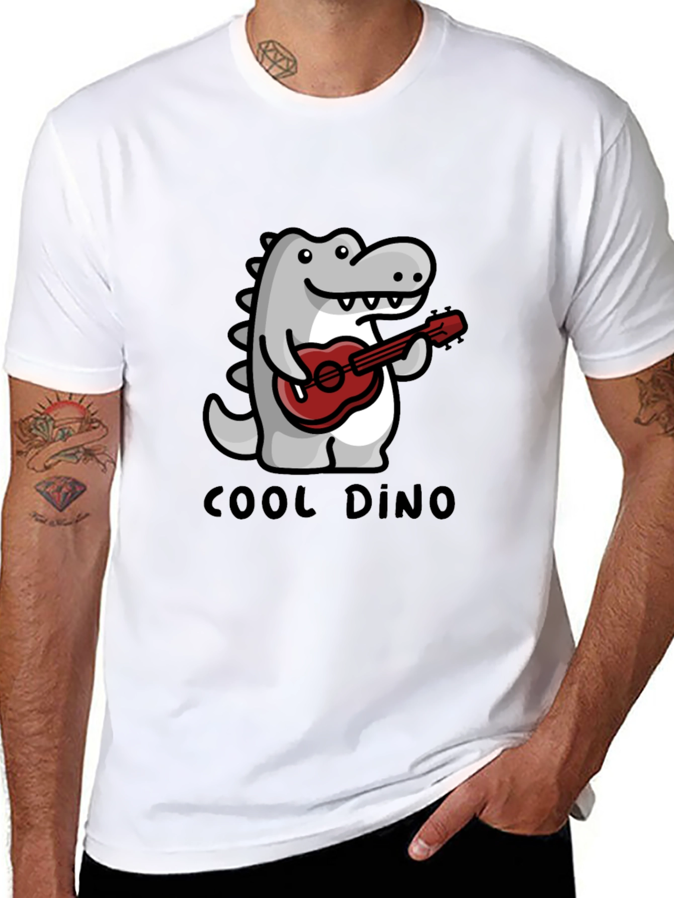 Cool Dino Guitar T-Shirt - Black