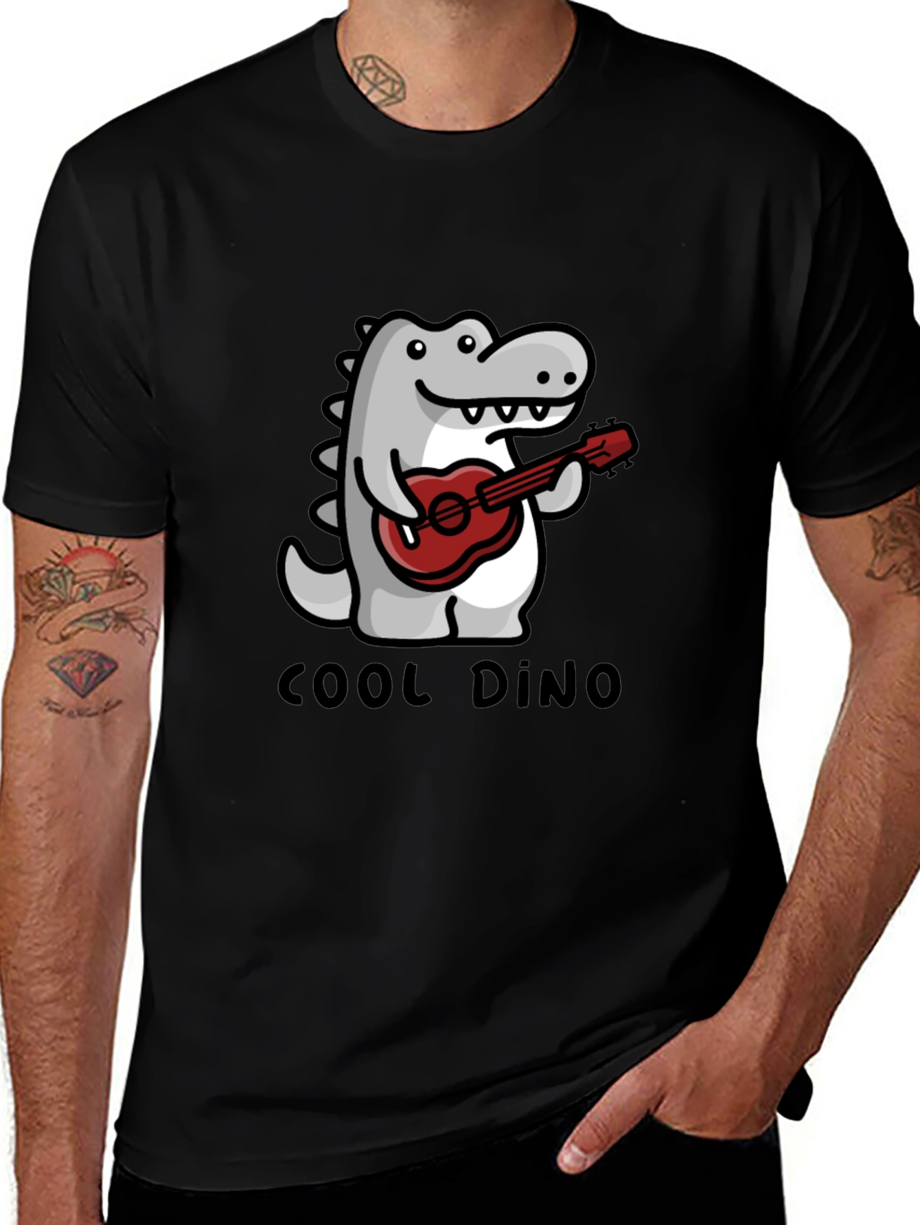 Cool Dino Guitar T-Shirt - Black