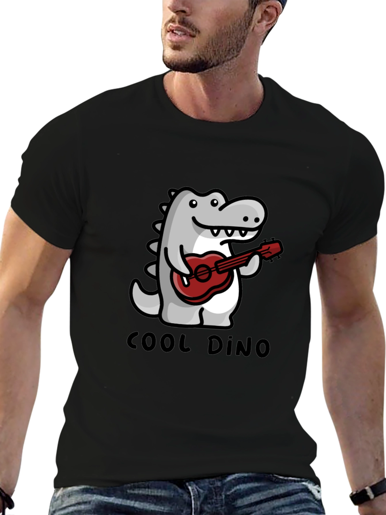 Cool Dino Guitar T-Shirt - Black