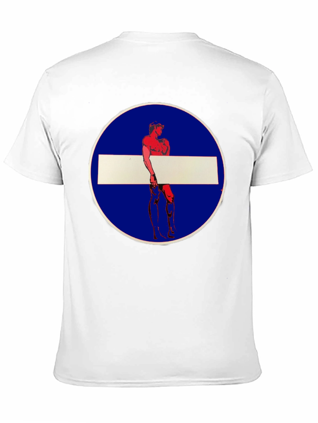 Novelty Graphic Tee: Muscle Man Circle Stop Sign Design