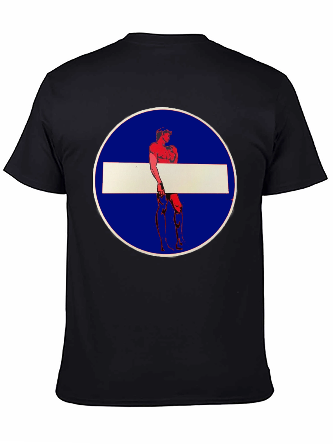 Novelty Graphic Tee: Muscle Man Circle Stop Sign Design